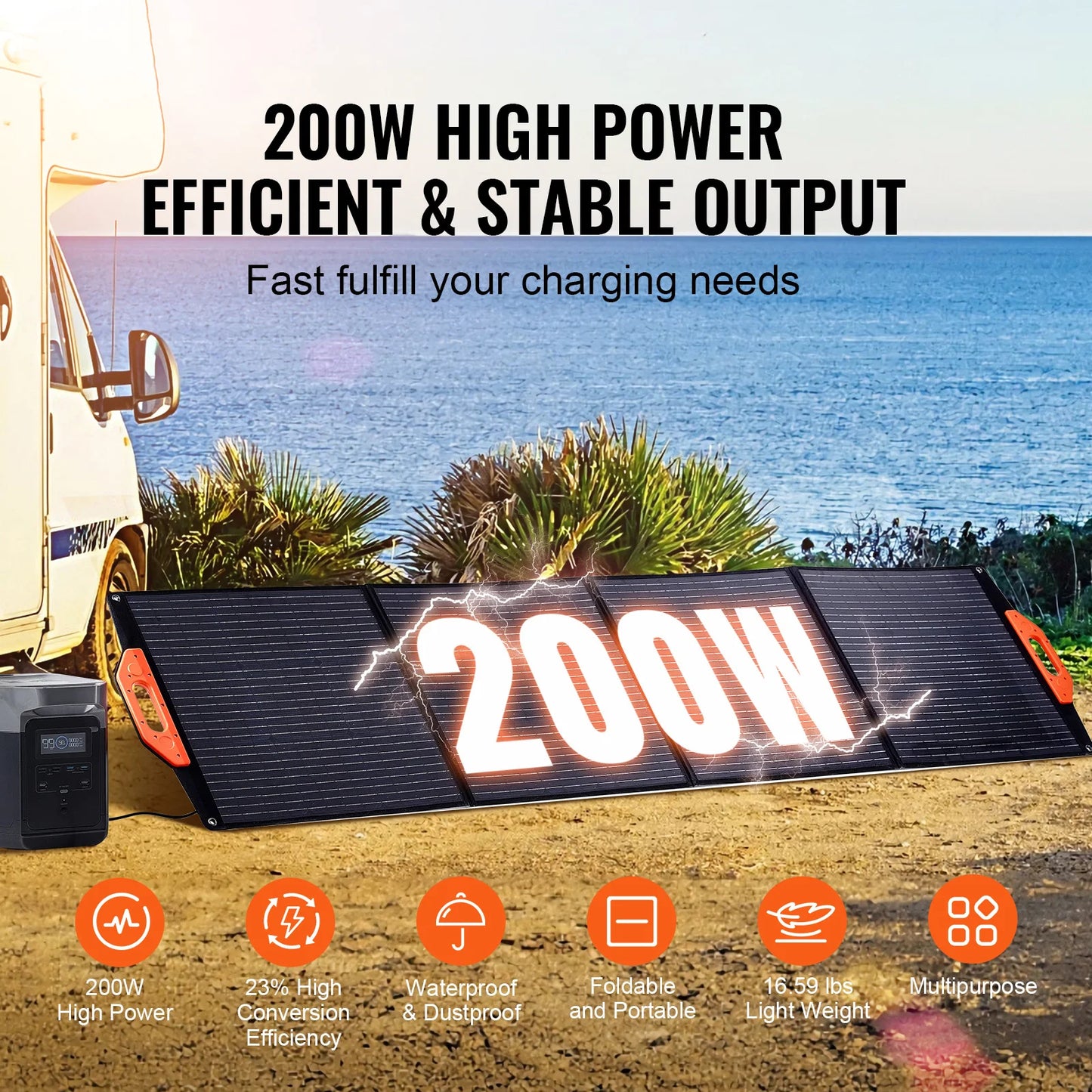 SucceBuy Portable Monocrystalline Solar Panel Foldable ETFE Charger 200W