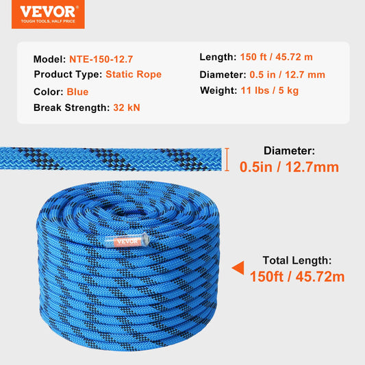 VEVOR Static Climbing Rope With Steel Snap Hooks Outdoor
