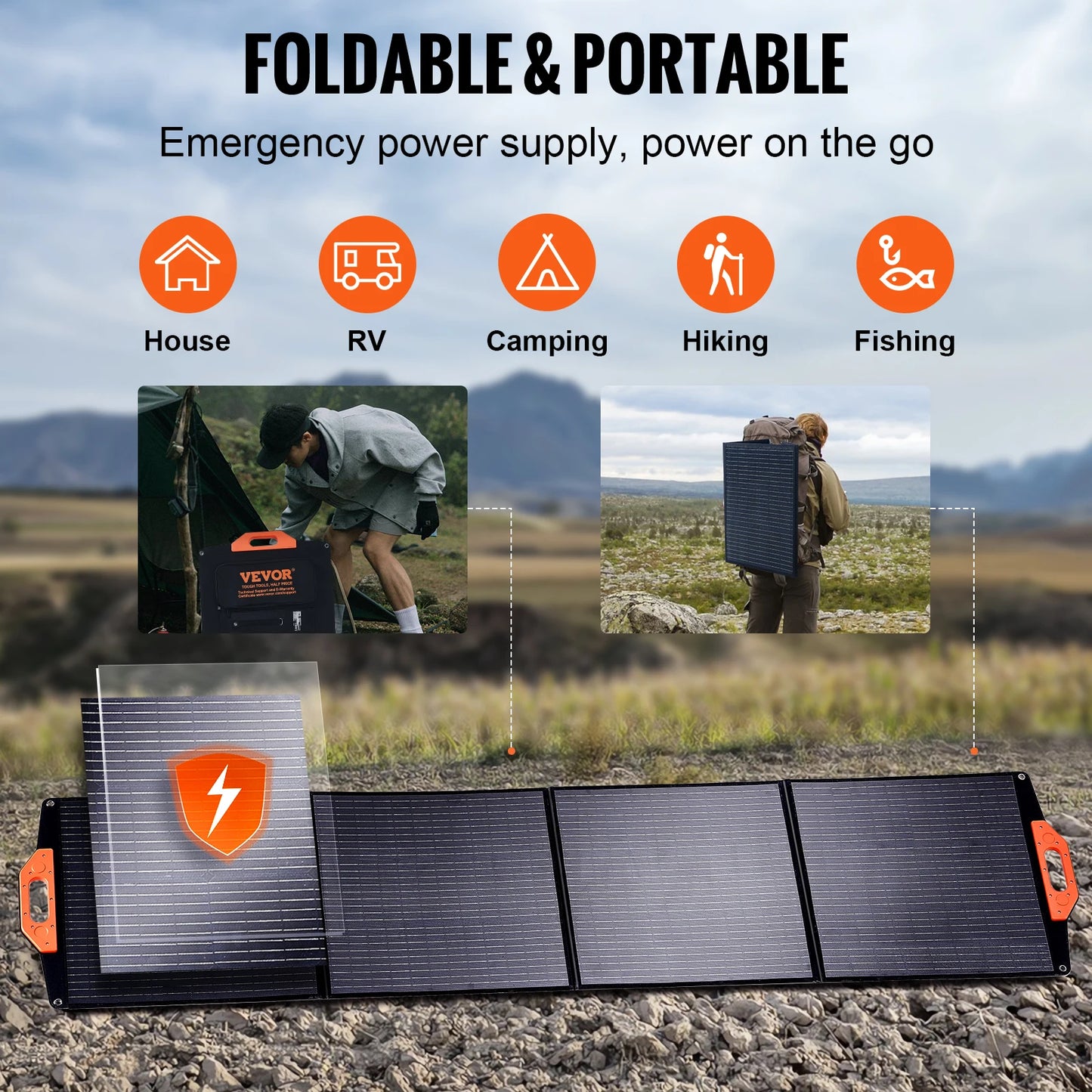 SucceBuy Portable Monocrystalline Solar Panel Foldable ETFE Charger 200W