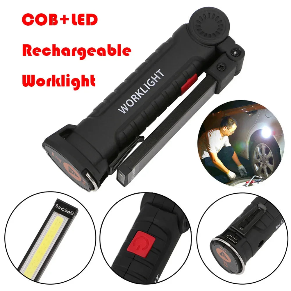 Shunmaii Portable COB LED Flashlight USB Rechargeable Work Light